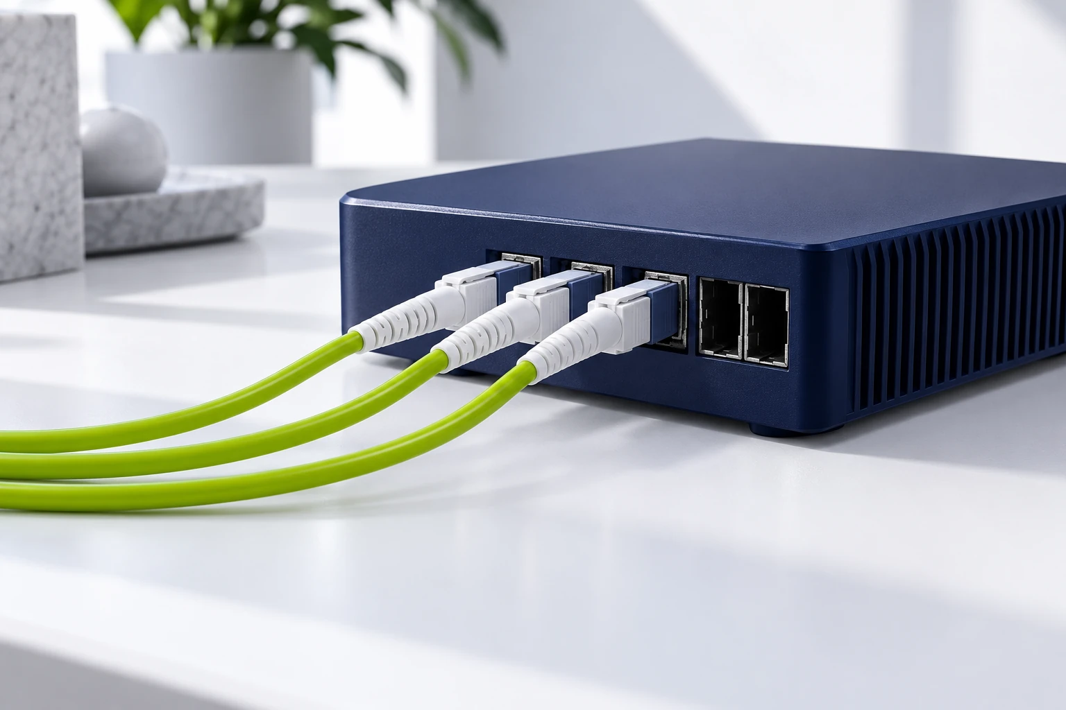Conceptual network cable connections and unbranded equipment